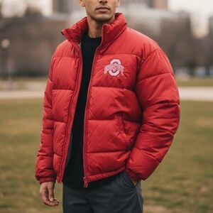 Ohio State Down Filled Reversible Coat Jacket “Starter” Size L Red Gray Puffer